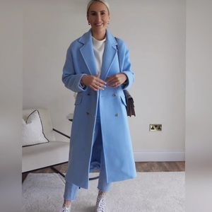 Zara sky blue Oversized wool coat
